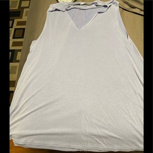 light blue sleeveless with neck line shirt